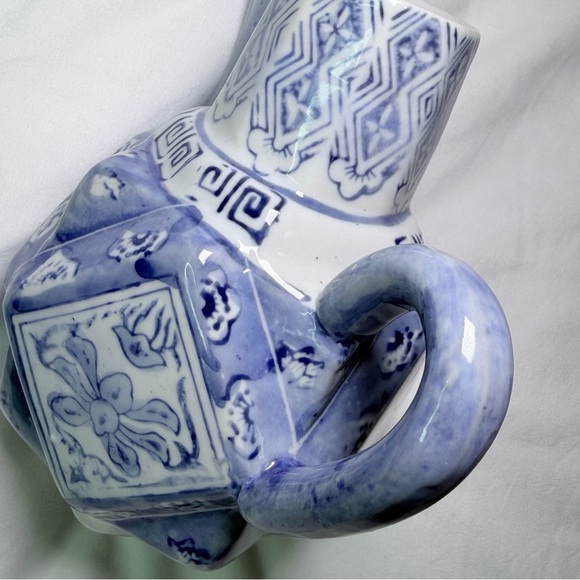 Vintage Chinese Blue White Porcelain Hexagonal Teapot Chinoiserie Collectible - Picture 8 of 15